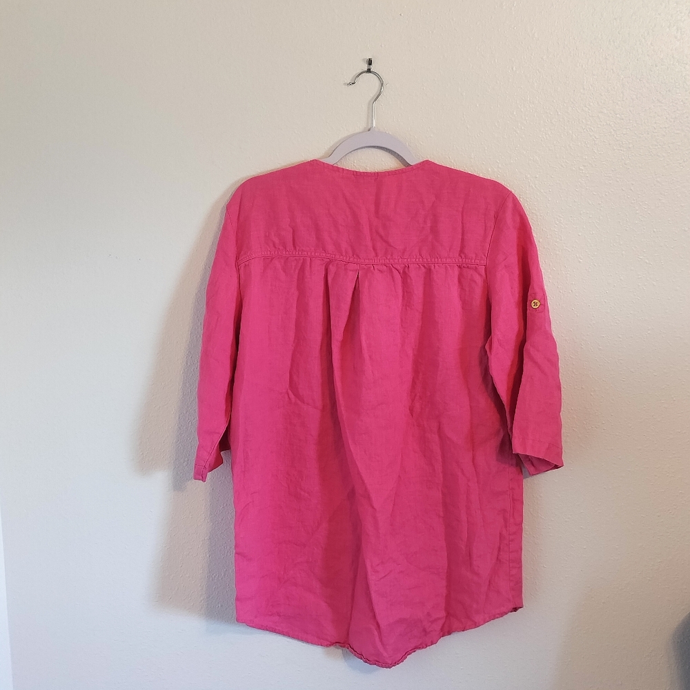 Company By Ellen Tracy 1/4 Zip Peony Pink Linen Tunic Relaxed Coastal Chic Large - Picture 4 of 5